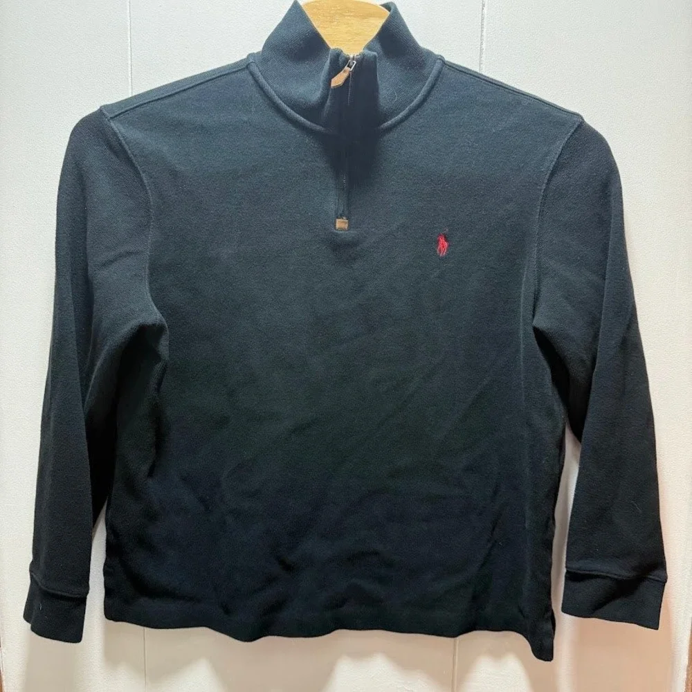 Polo Ralph Lauren Mens XL Black Quarter Zip Pullover Cotton Knit Sweater